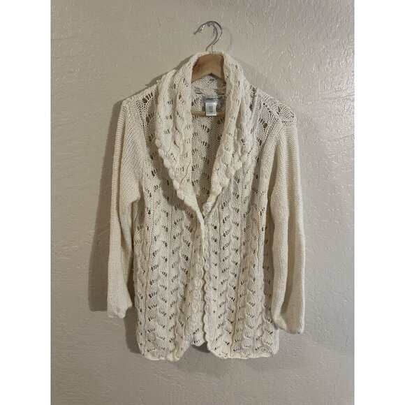 Coldwater Creek Sweaters - Y Coldwater Creek Cream Ramie & Cotton Chunky Knit Fisherman Cardigan
